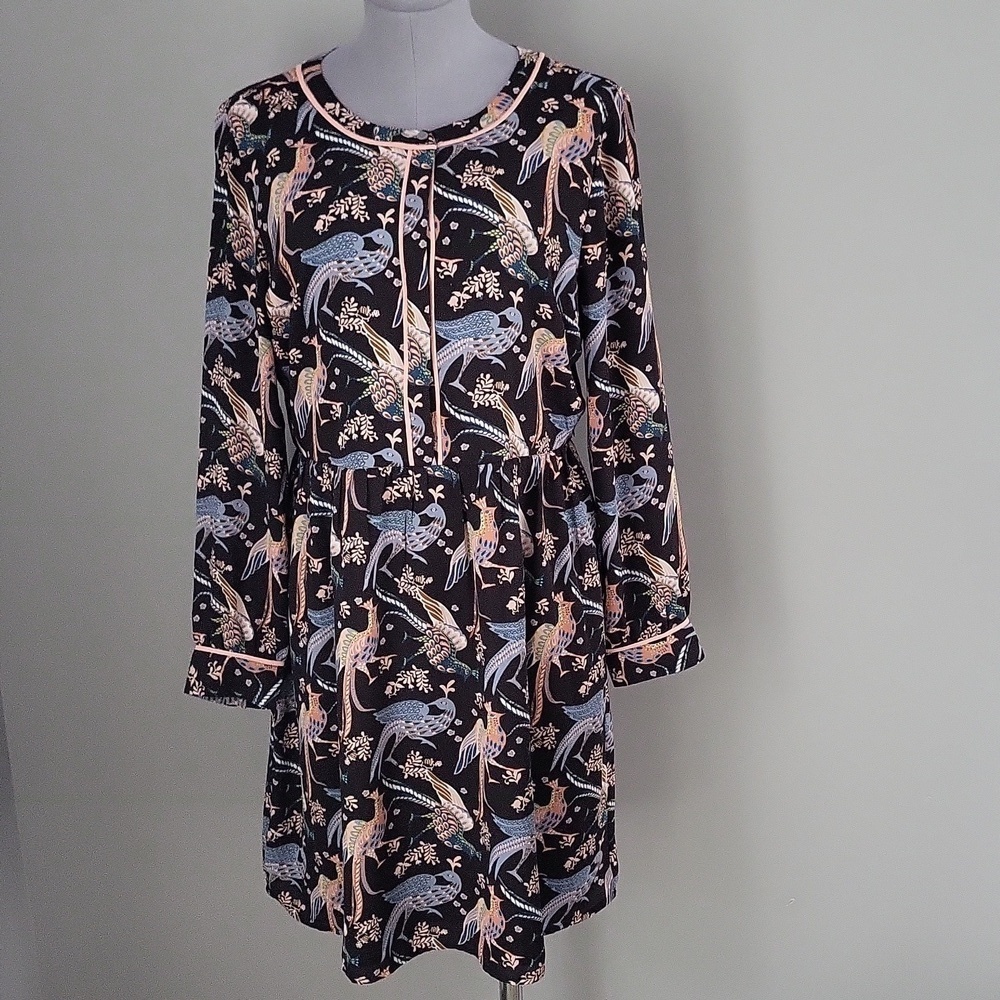 Ann Taylor LOFT Bird Print Long Sleeve Dress